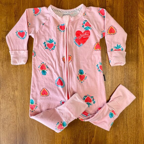BONDS Hearts Wondersuit Baby Girls 3-6 Mo 00 Pink Zippy Onesie Romper Girl V Day - Picture 8 of 8